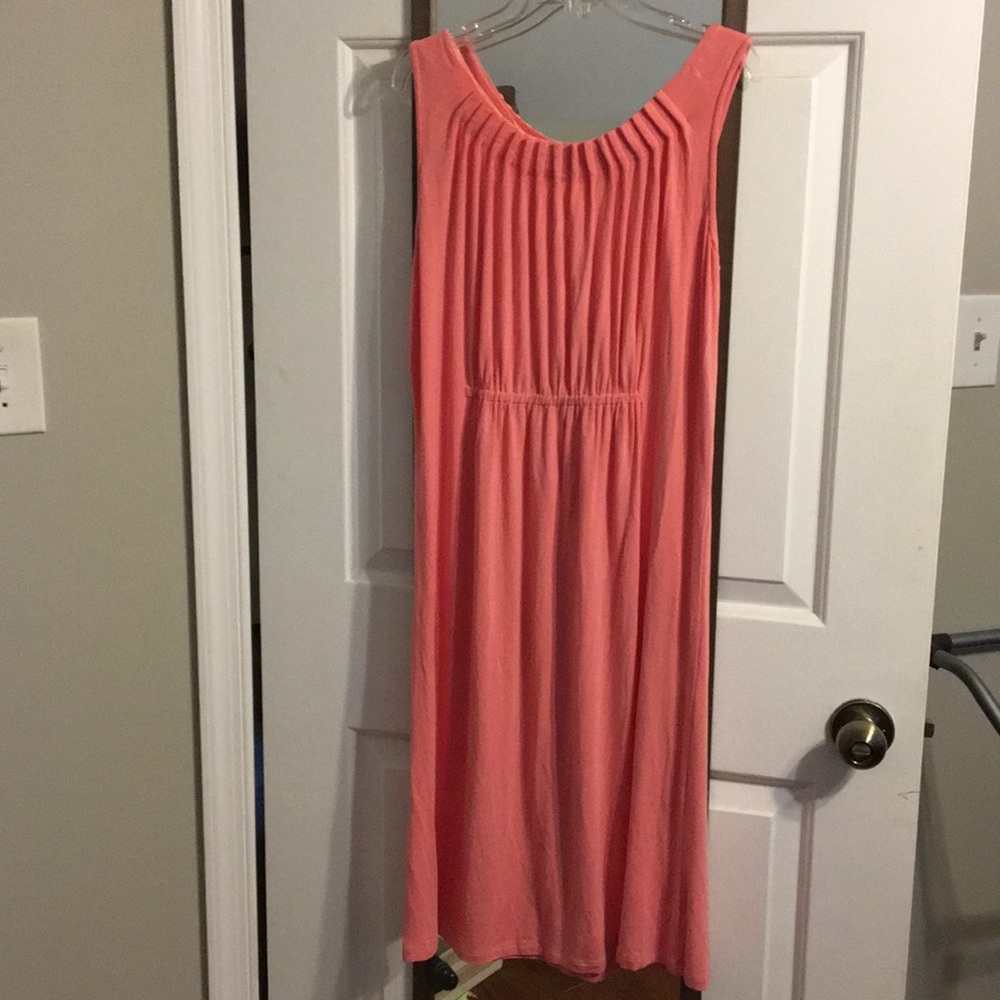 Sundance Coral pink jersey knit maxi pleat dress